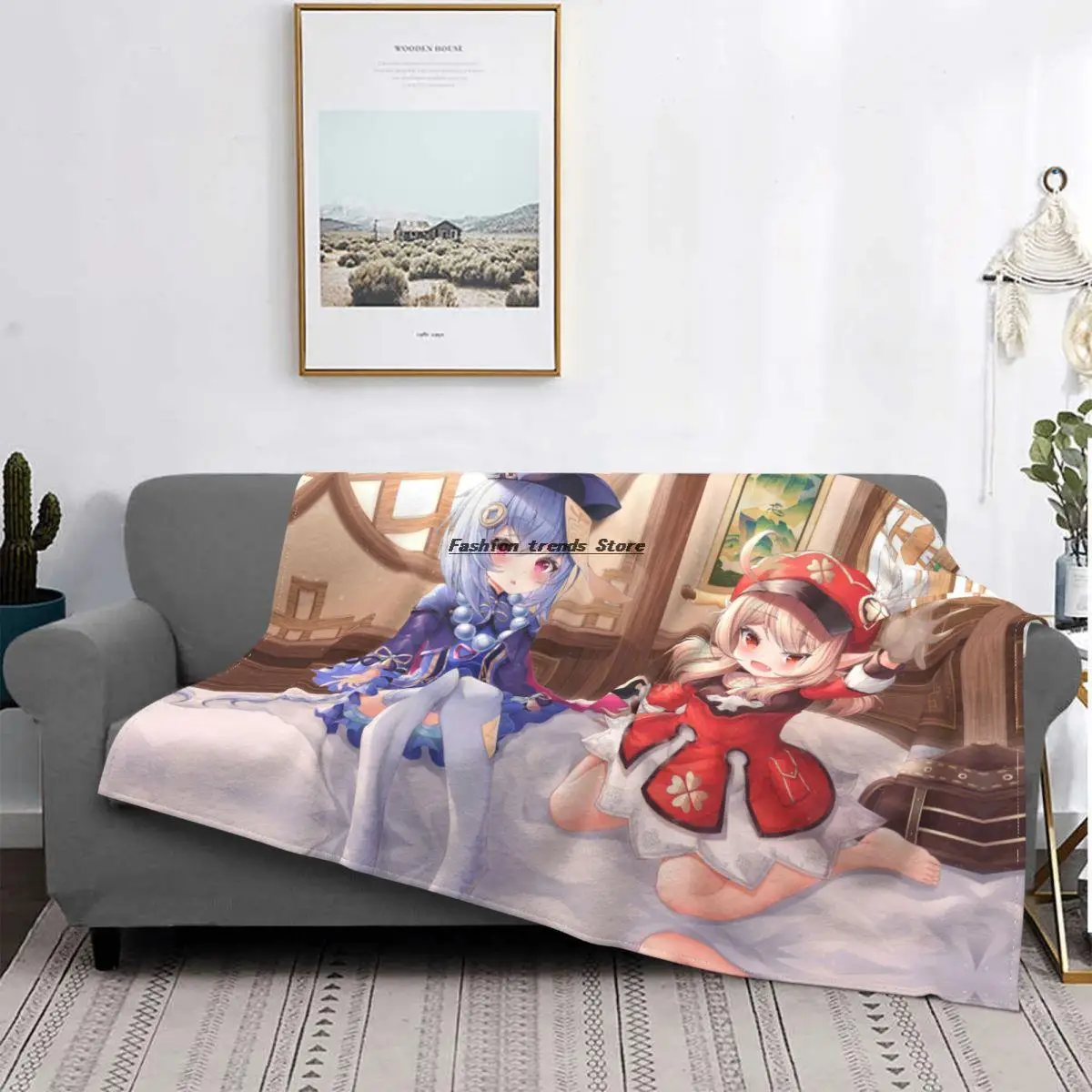 

Qiqi Klee Genshin Impact Acg Flannel Blankets Anime Cute Funny Throw Blanket for Sofa Bedding Lounge 150*125cm Quilt