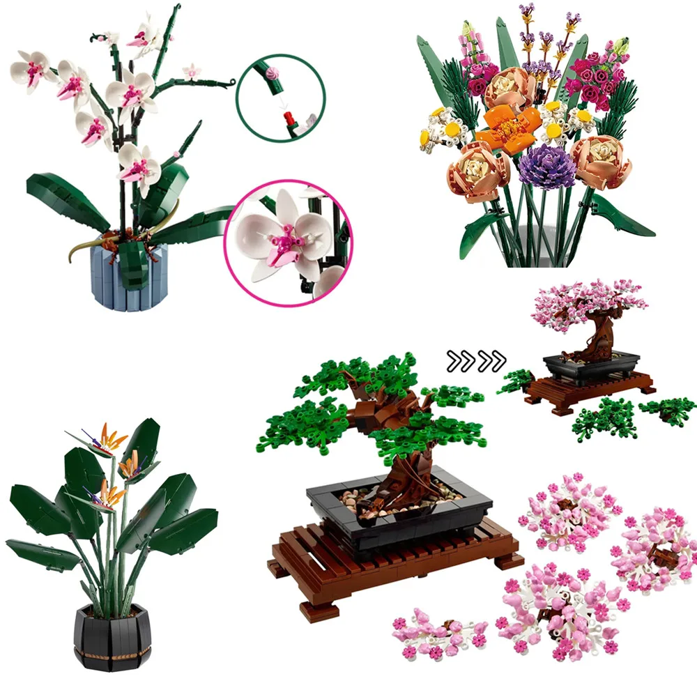 

Bonsai Tree Flower Bouquet Perpetual Orchid Succulents Building Block Bricks 10281 10311 Home Decoration Plant Potted Gift Kid