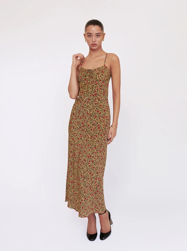 

Women Long Slip Dress Summer Tie-up Printed U-shaped Neck Spaghetti Strap Long Dress