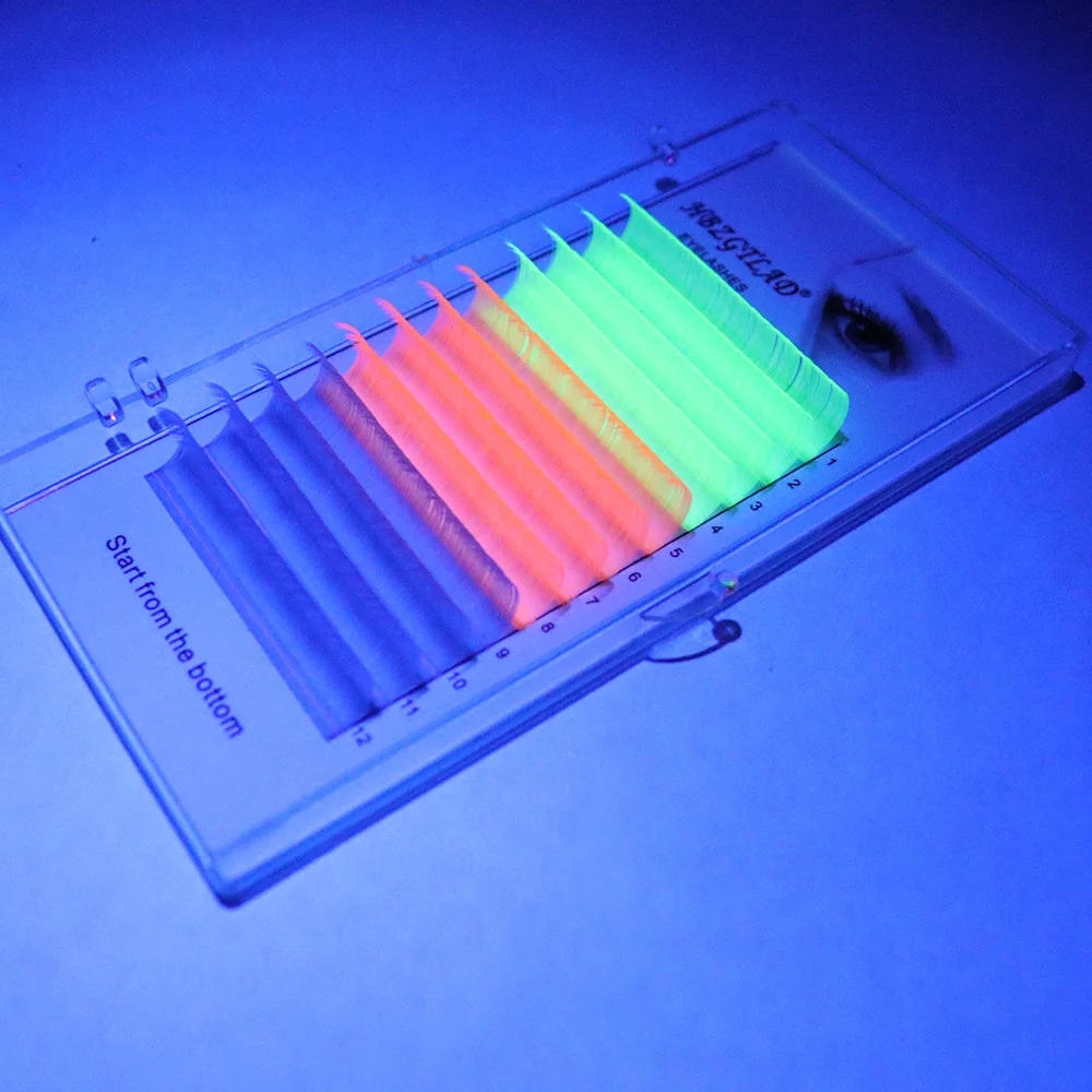 Разноцветные люминесцентные ресницы красочные светящиеся прививные накладные