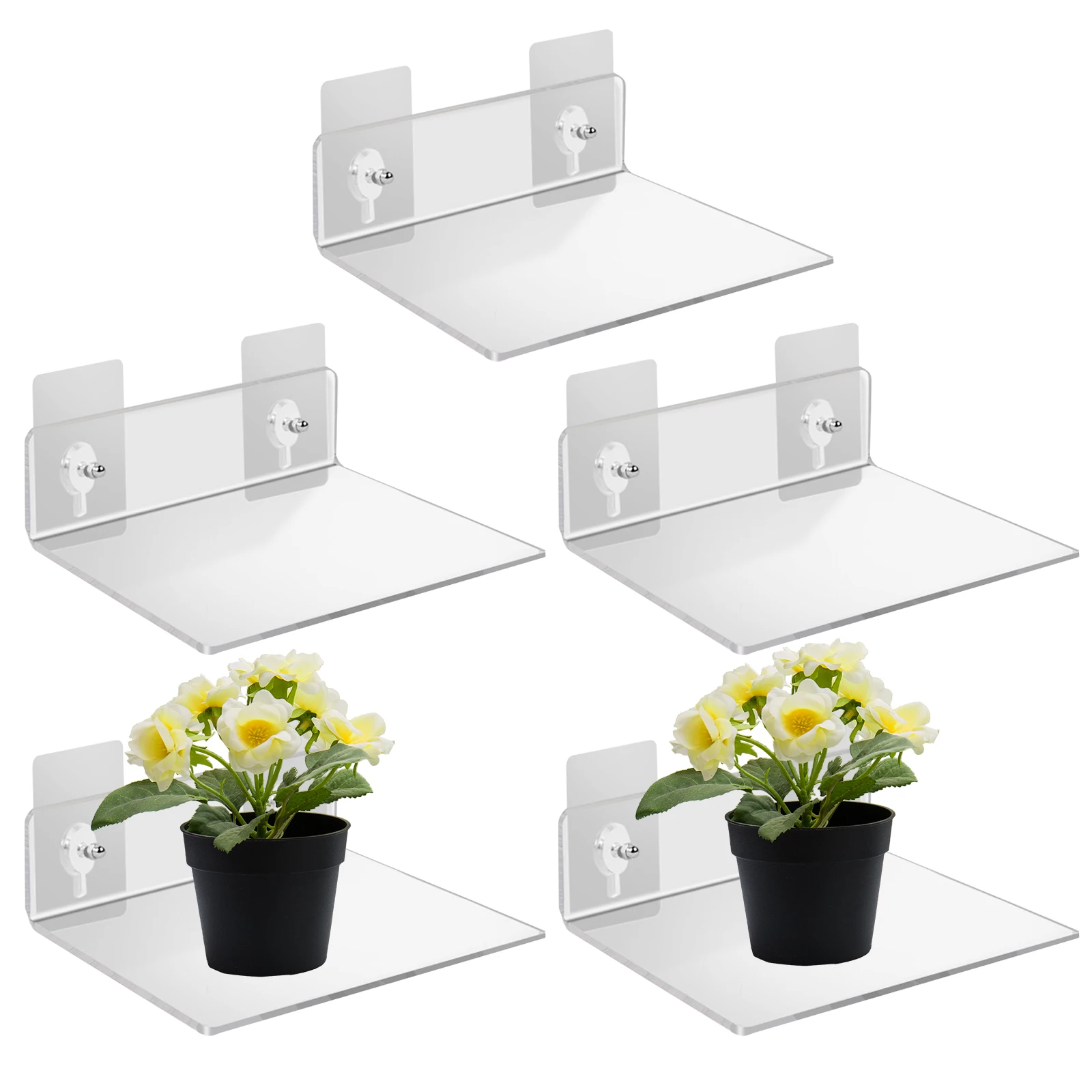

5/10PCS Wall Hanger Acrylic Display Rack No Punch Shelf Wall Flower Pot Stand Holder Kitchen Bathroom Wall Mounted Holders