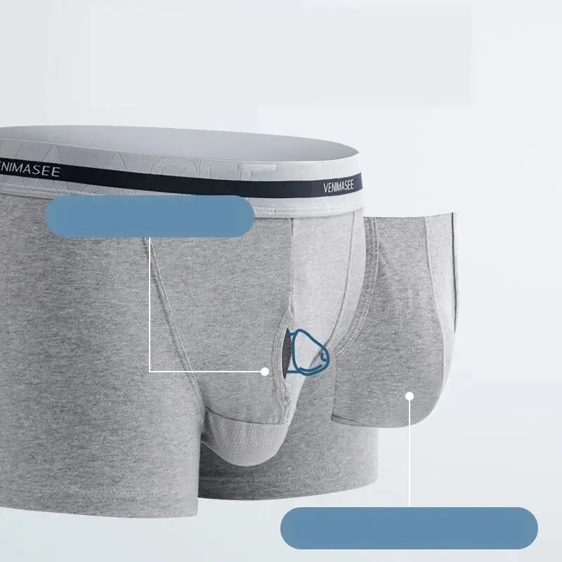 Man Foreskin Penis Hole Boxers Double Layer Breathable Hole Bulge Dick U-Convex Underwear Reduce Sensitivity Slip Panties Briefs