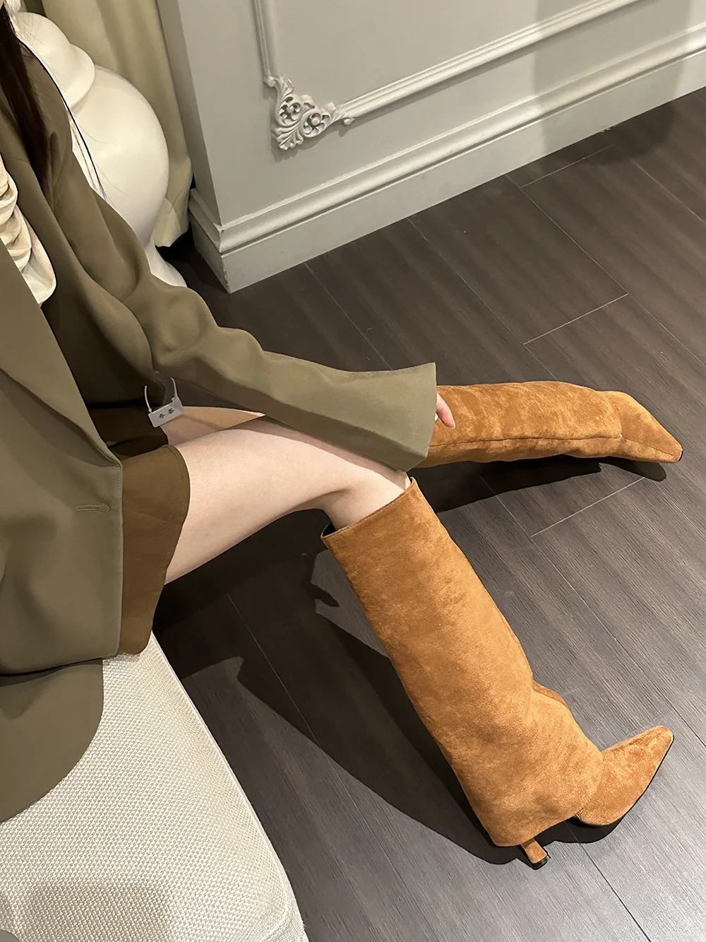 Женские сапоги до колена с острым носком ботинки челси туфли-лодочки на шпильке
