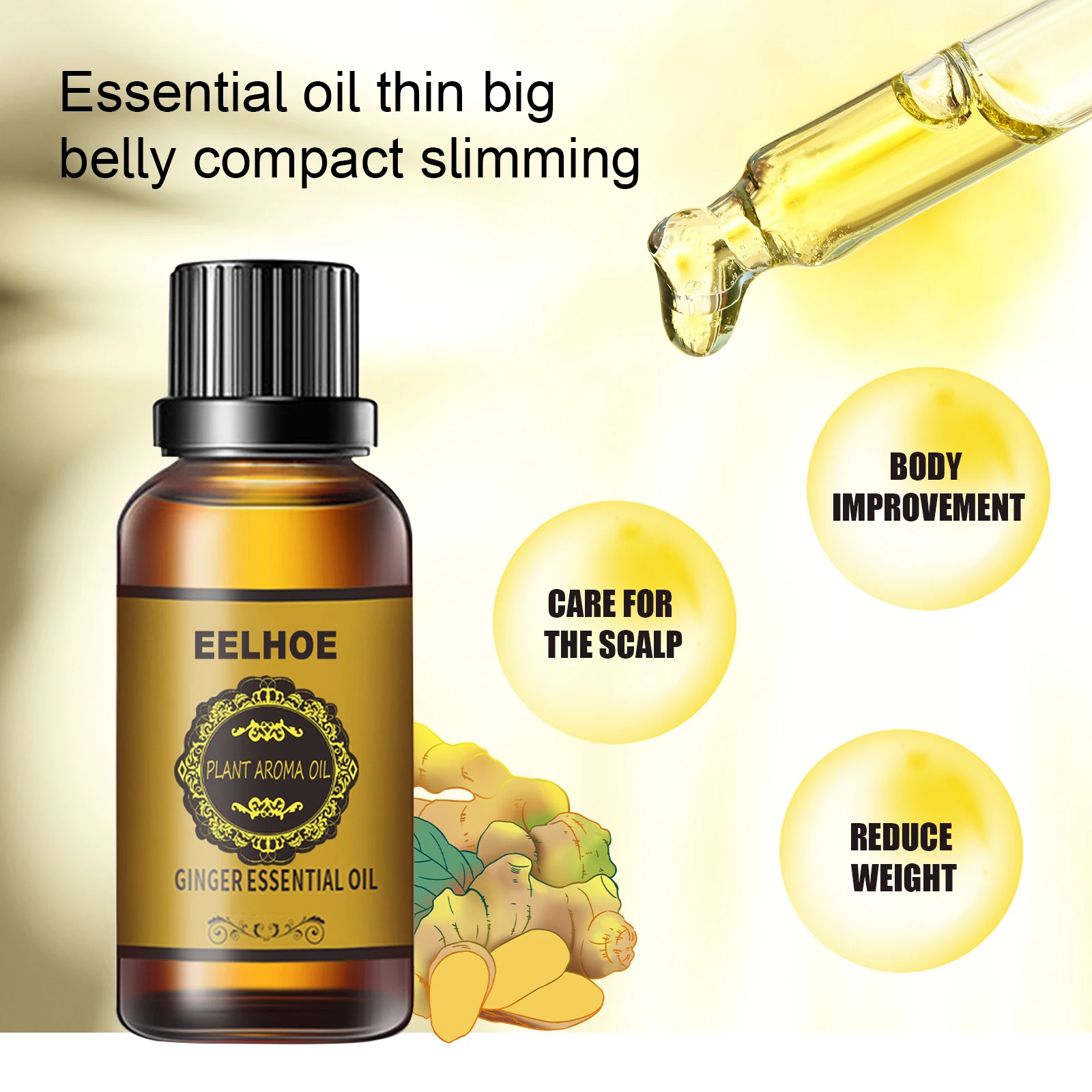 10ML Natural Ginger Oil Therapy Anti Aging Plant Essential Promote Metabolism Full Body Slim Massage Oils Shaping |