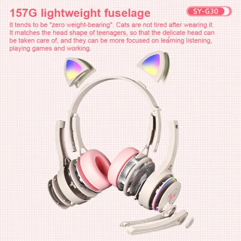 

With Microphone Wired Headphones Sy-g30 Cat Ear Cartoon Gaming Headset Rgb Led Lighting Earphones Childrens Gift