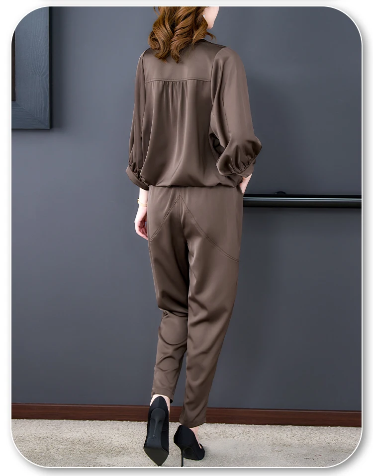 Женский Шелковый комплект из двух предметов однотонный свободный кардиган в