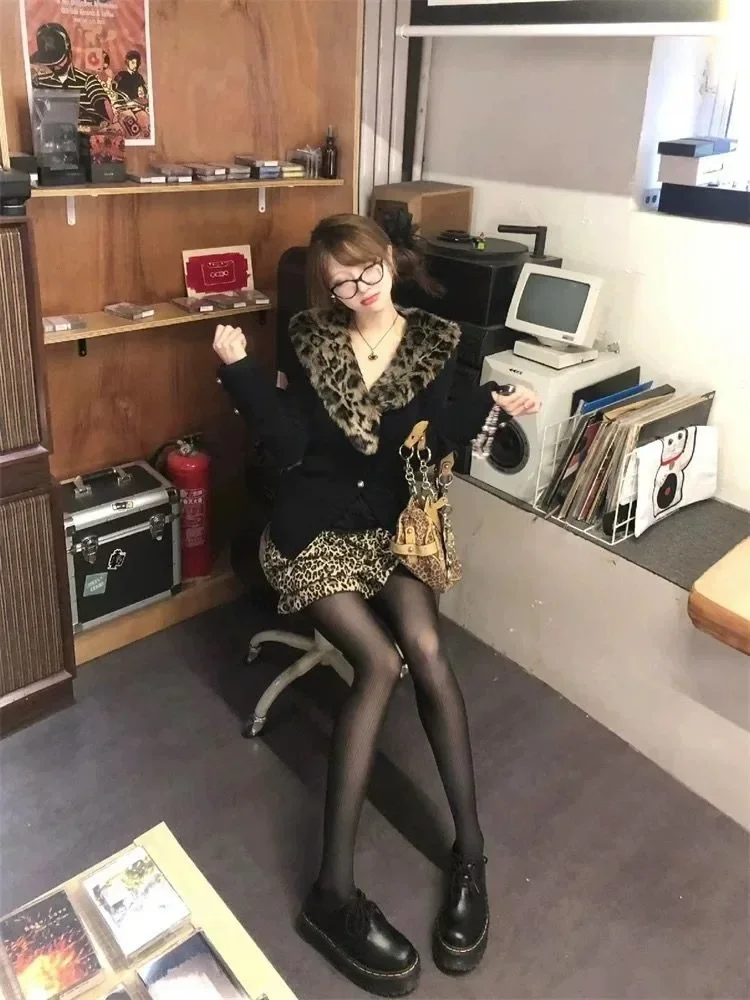 Винтажные сексуальные лоскутные топы с леопардовым принтом Mujer 2024 осень-зима