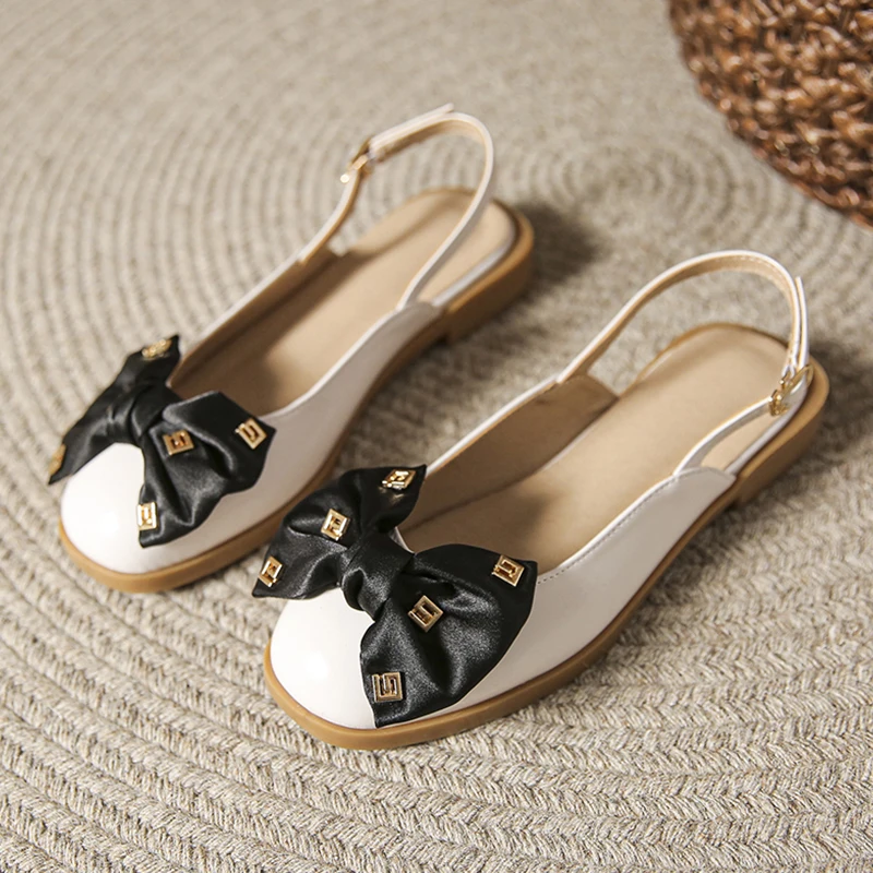

2022 Summer Bow Shoes Sandals Woman Heel Original Suit Female Beige Shallow Mouth All-Match Med Retro Black New Fashion Block Co