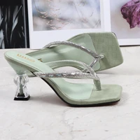 womens sandals 2022 summer new square toe rhinestone flip flops flip flops fashion cat with simple womens sandals 8 5cm