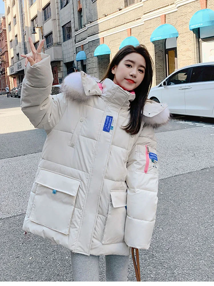 Young Ladies Girls Winter Coat Duck Down Parkas with Real Natural Fur Hood Woman Thick Warm Jacket Cloth for Female Oversize