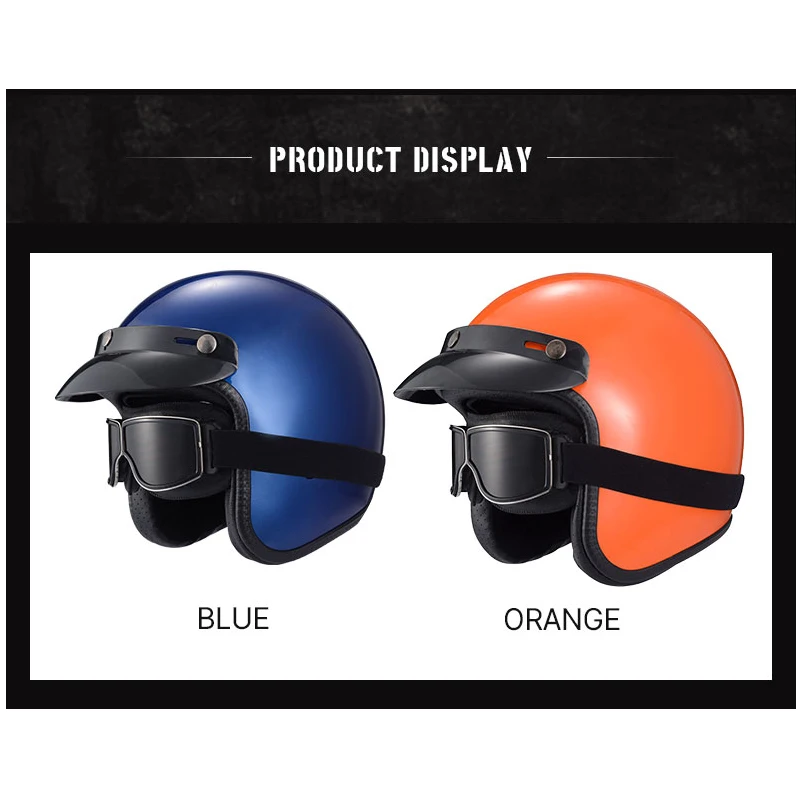 Blue Open Face Motorbike Motorcycle Helmet  3/4 Open Face DOT Retro Motorcycle Adult Helmet Cafe Racer Vintage M L XL XXL US enlarge