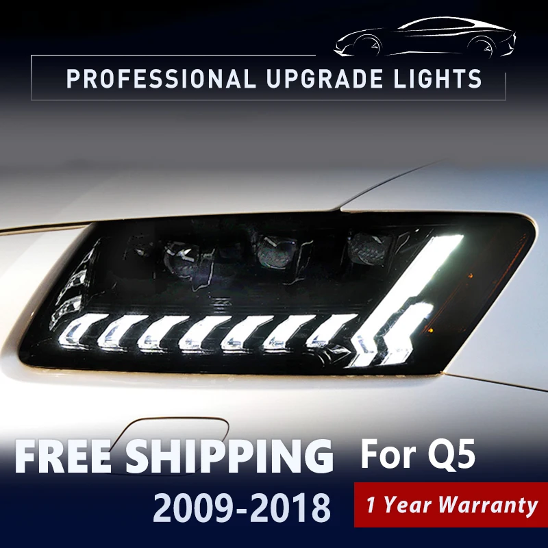 

Фары в сборе для AUDI Q5 2008-2018, передние фары головного света, подвижный сигнал поворота, биксеноновые линзы, фары для стайлинга автомобиля