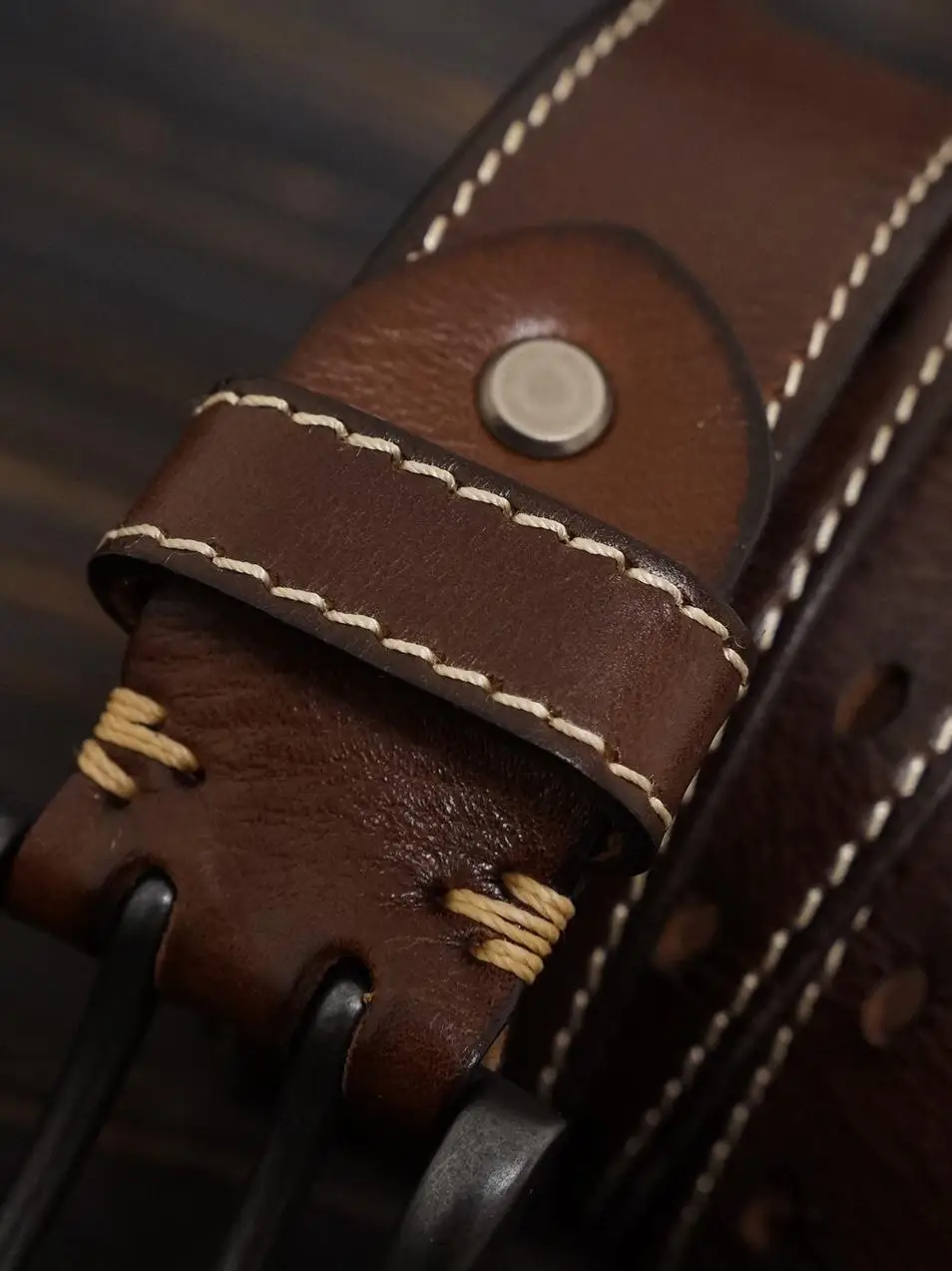 Американский ремень с двойной пряжкой мужской кожаный в стиле ретро полой