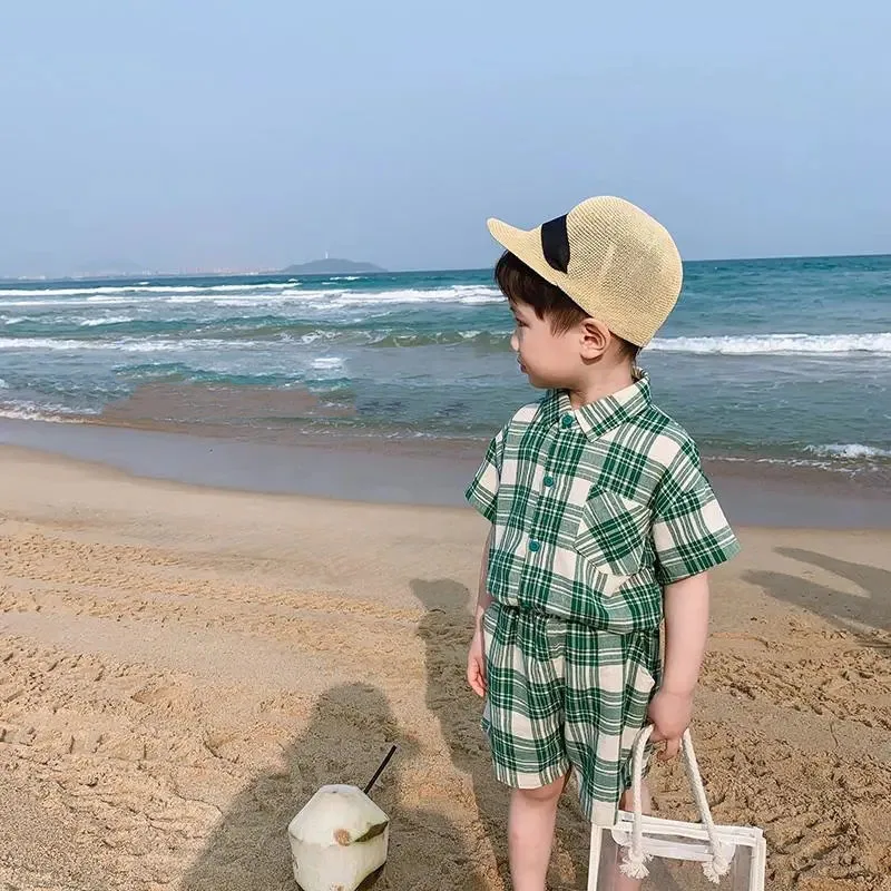 

Новинка лета 2022, комплекты одежды для маленьких мальчиков, детские футболки и шорты, костюмы из 2 предметов, модная клетчатая детская одежда,...