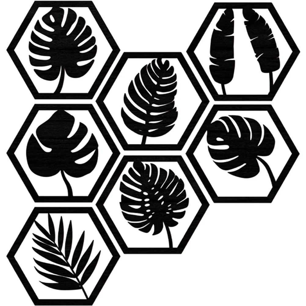

Wall Leafwood Sticker Tropical Home Leaves Hexagon Palm Decals Decorative Sculpture Decoration Plaque Decor Room Ornament Rustic