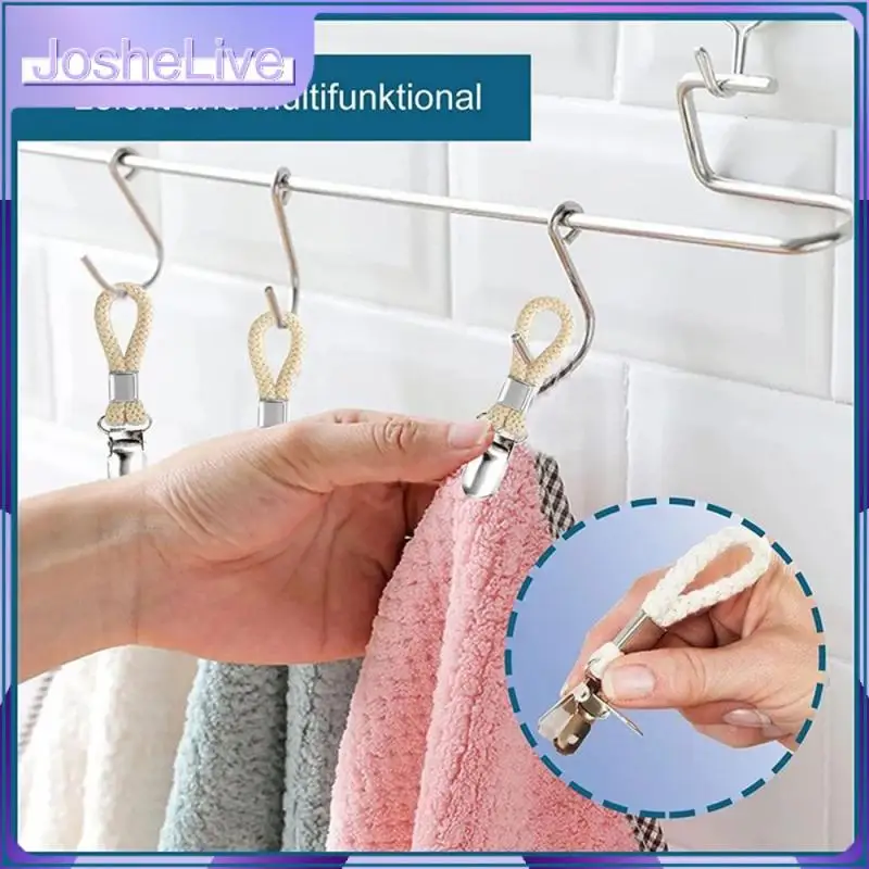 

Braided Multipurpose Multi Purpose Hooks Cotton Loop Metal Clamp Home Socks Clothes Hanger Bathroom Towel Clips Towel Hanger