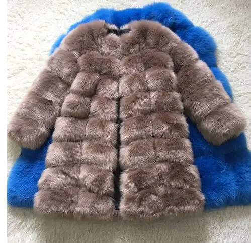 New Medium Long Fake Fox Fur Jacket Women Winter Faux Fox Fur Jackets Woman Warm Artifical Fox Fur Coats Female Ladies Fur