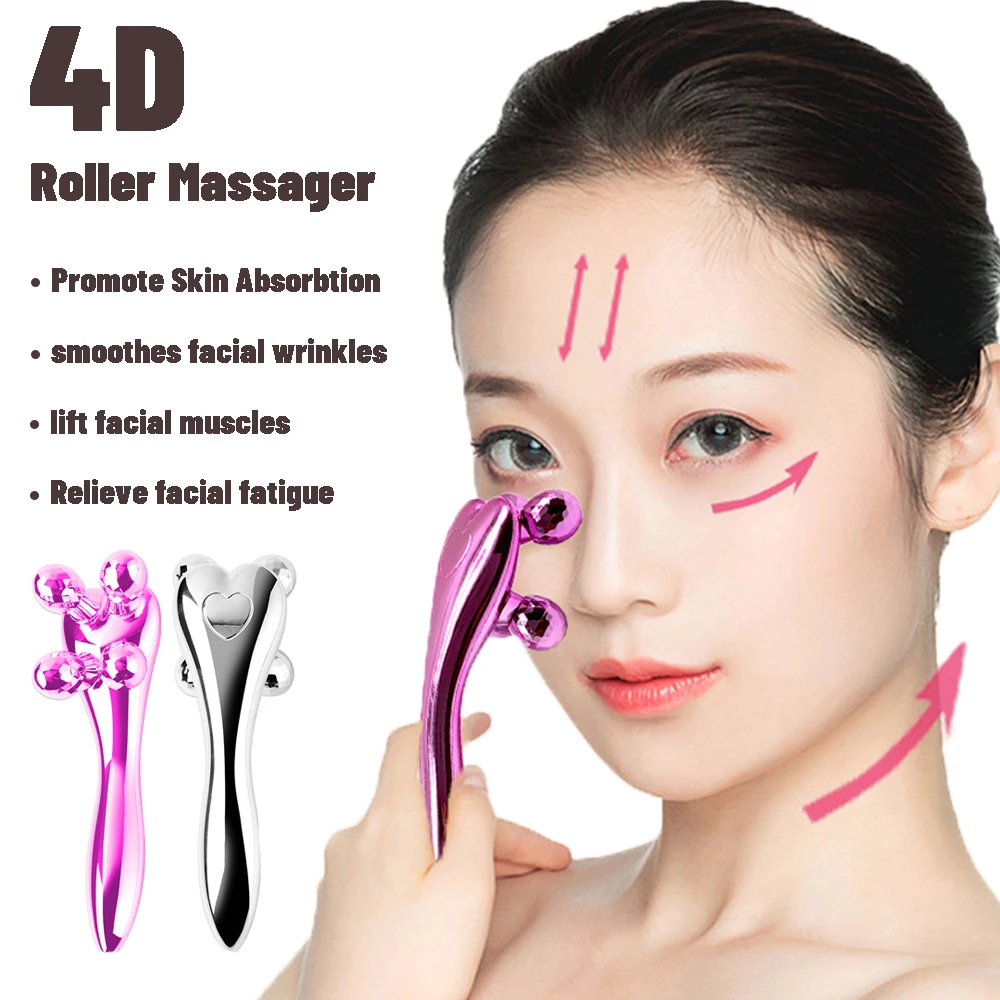 

4D Roller Massage Instrument Manual V-shaped Facial Lifting 4 Rounds Shaping Body 360 Rotate Anti Cellulite Beauty Health Tools