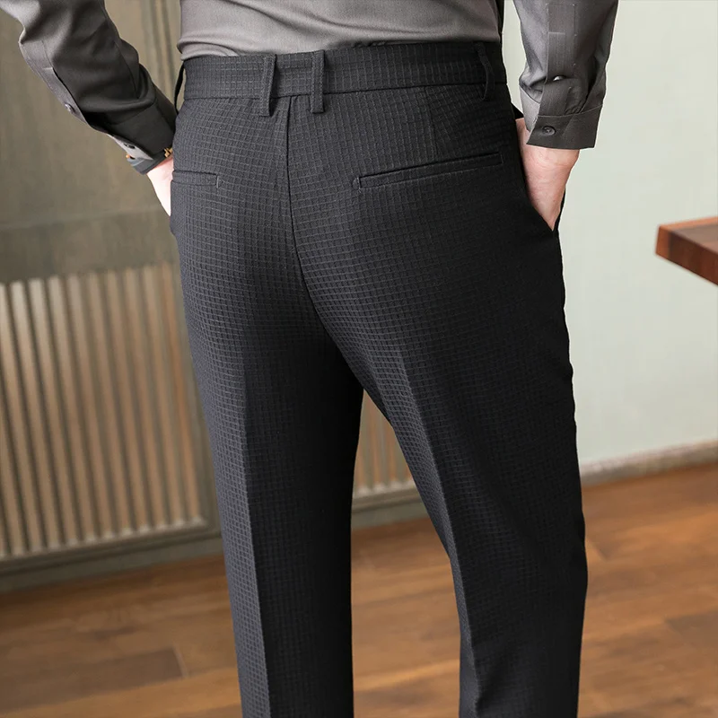 

2023 New High-end Brand Fashion Men's Formal Business Suit Pants Trousers Groom Wedding Dress Male Plaid Slim Suit Pants 28-38