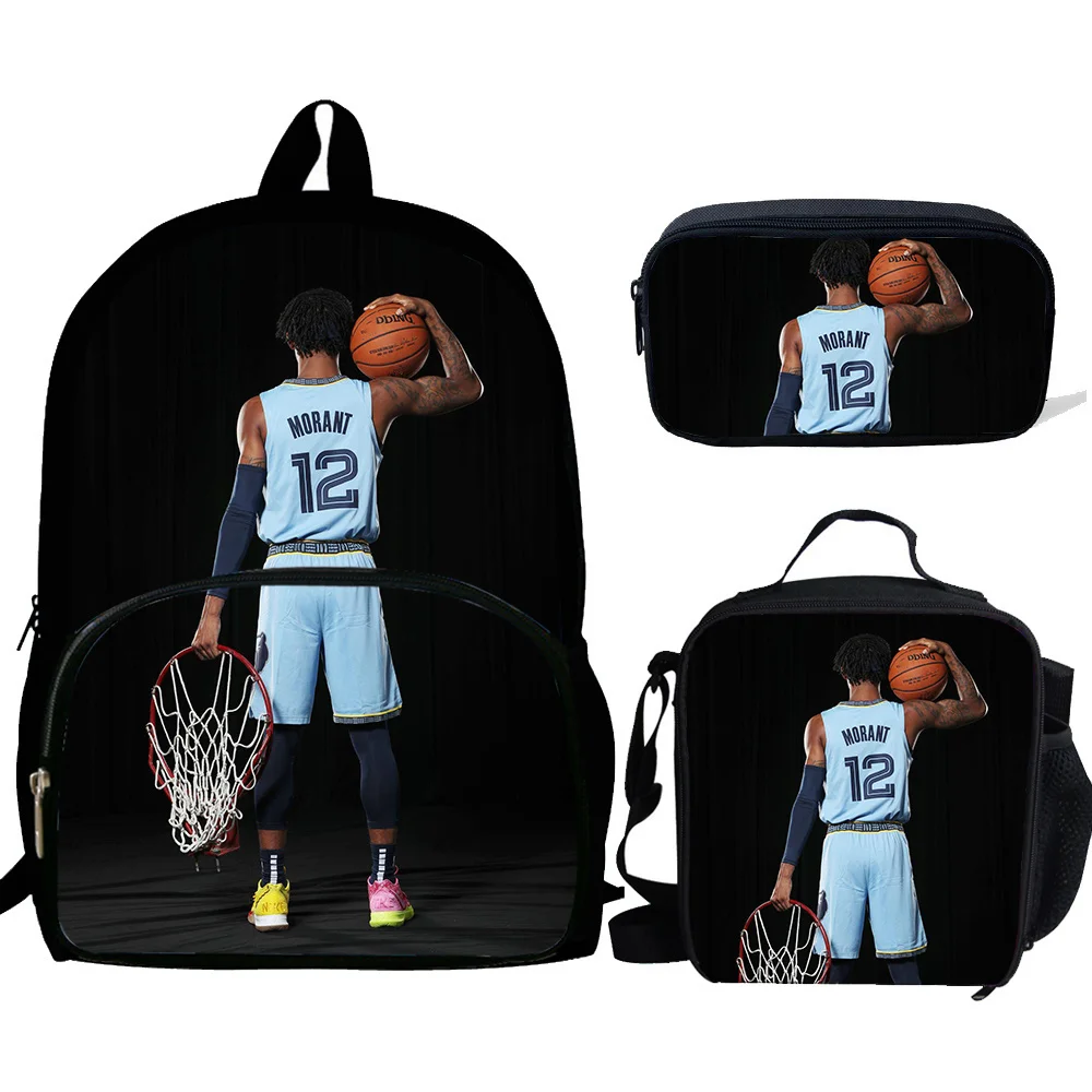 

Ja Morant Print Kids School Bags For Teenagers Boys Girls Kids Backpack Mochila Student Set 3Pcs Child Schoolbag