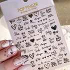 Наклейки для ногтей черные, золотые, сердце, любовь, дизайн, 3D буквы, розовый цветок, самоклеящиеся слайдеры, наклейки для ногтей, Гель-лак, маникюр