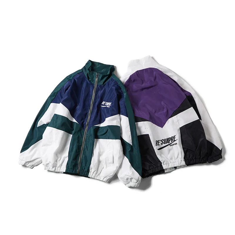

High Street College Jackets Men Spring Autumn Reflective Striped Zipper Windbreaker Coats Harajuku Patchwork Thin Varsity Jacket