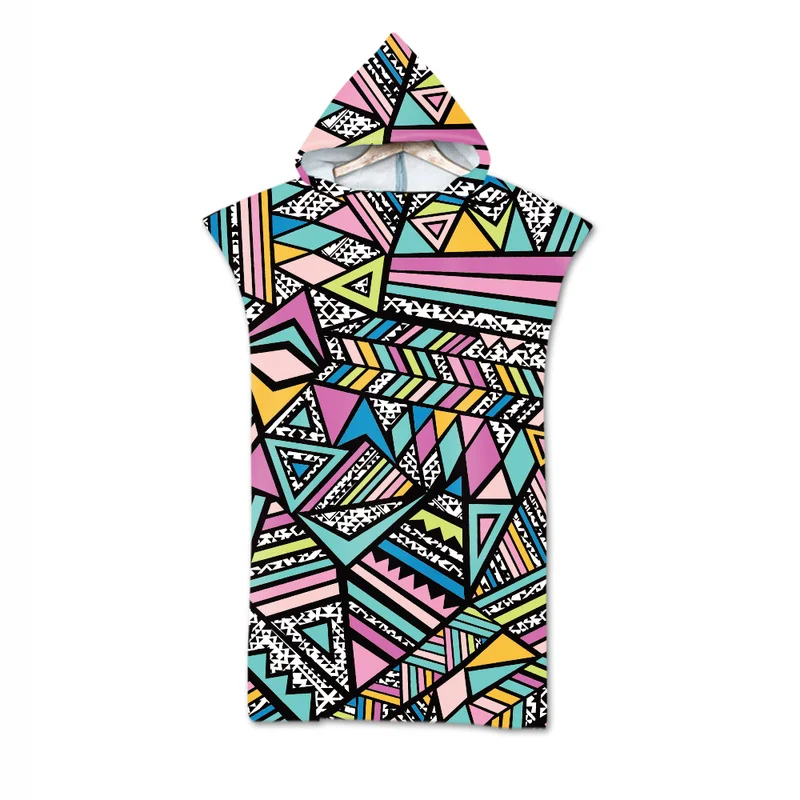

Adult Beach Suit Change Robes Poncho Hood Beach Towel Geometric Printed Microfiber Quick Drying Absorbent Bath Towels Beachwear