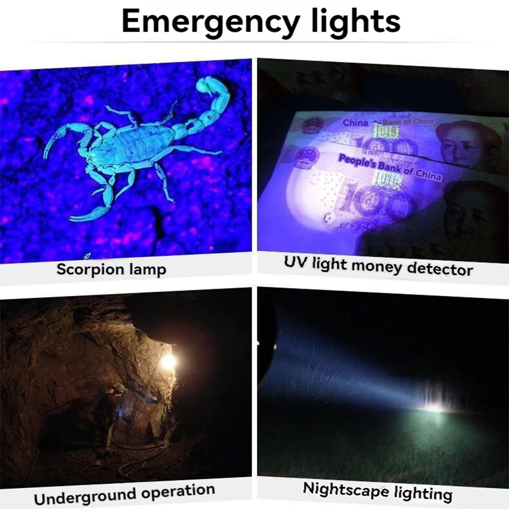 Мощный 3-головочный светодиодный налобный фонарь белый/УФ-свет Скорпион