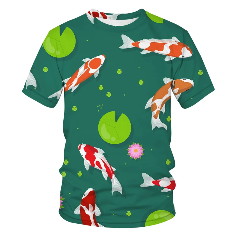 

New Summer Koi Pattern 3d Printing Fish Animal T-shirt Men's Women's Children's Short-sleeved Breathable Light Street Style
