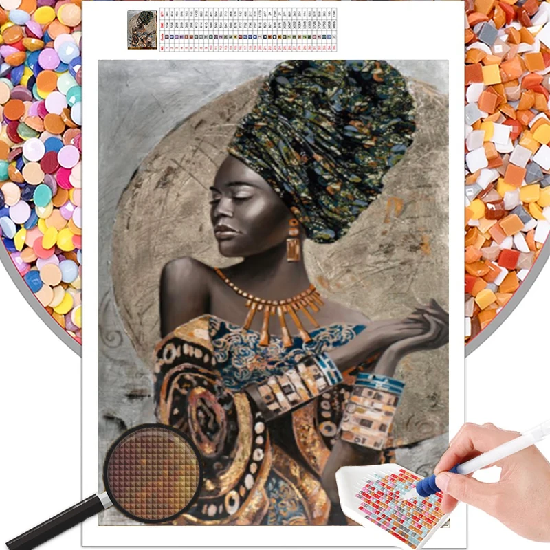 

5D DIY Diamond Painting African Black Woman Full Round Drill Graffiti Abstract Embroidery Cross Stitch Modern Wall Home Decor