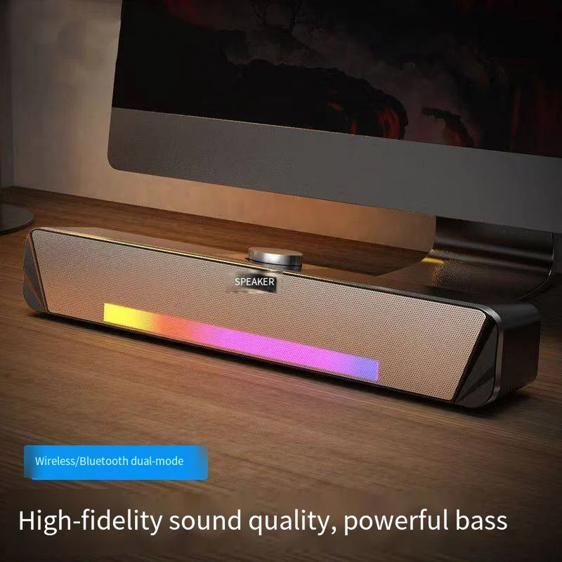 Фото Компьютерные колонки Bluetooth с динамической светодиодной подсветкой, четким звуком и USB-разъемом, звуковая панель также для смартфонов iPhone Xiaomi Vivo Oppo №2