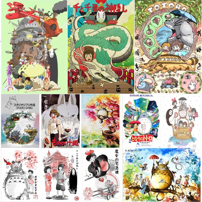 

Hayao Miyazaki Anime Poster Spirited Away Totoro Cartoon Movie Canvas Painting Prints Nordic Wall Art Pictures Room Home Decor