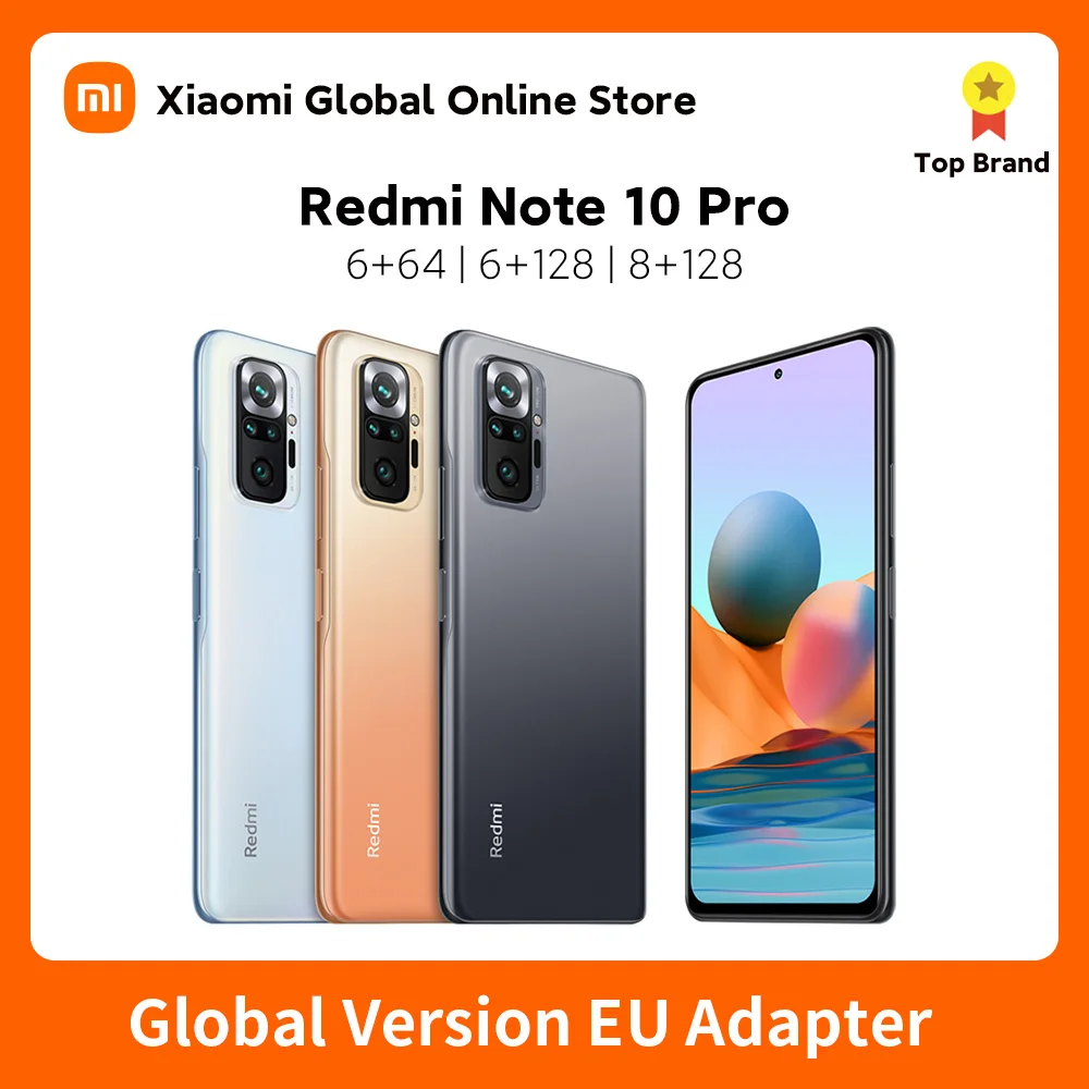 Cena Redmi Note 10 Pro Wersja Globalna 6 + 64/128 8 + 128 Xiaomi Smartphone 108MP Kamera Snapdragon 732G 120Hz Wyświetlacz AMOLED NFC