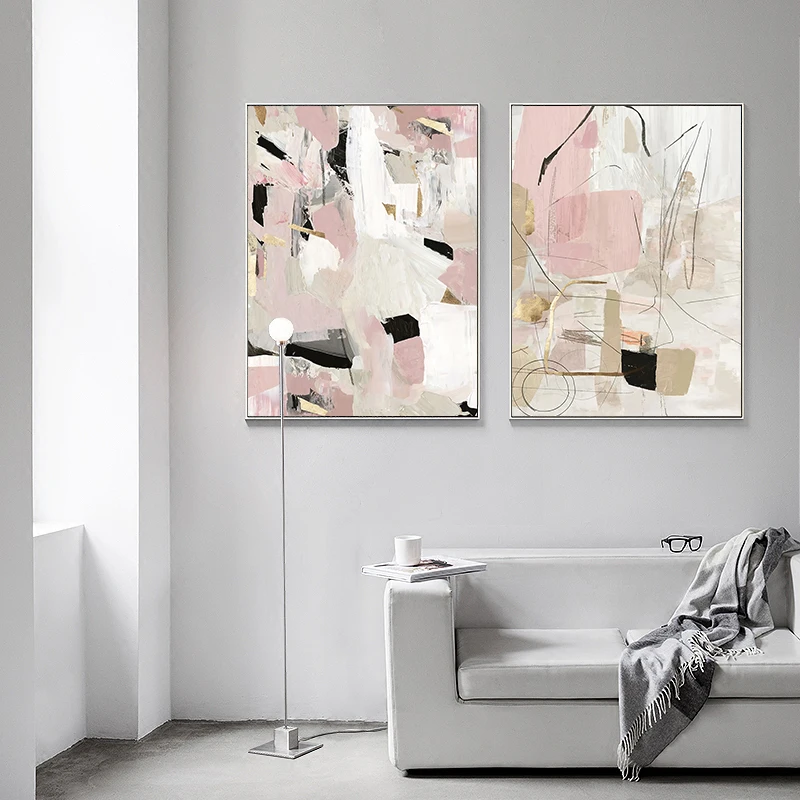 

Абстрактная живопись современного стиля, геометрические графические постеры, розовые абстрактные печатные фрески, фоновая стена для гостиной, дивана