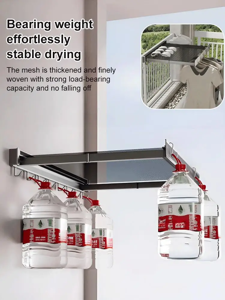 

Стеллаж для одежды для балкона, настенная выдвижная полка для хранения, многоразовая сушилка для одежды, многофункциональная полка для ванной комнаты