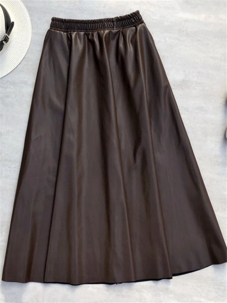 Женская длинная юбка из ПУ кожи с высокой талией |