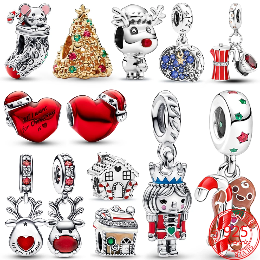 

Подлинная искусственная Серебряная Рождественская елка, имбирный человеческий гайкер, подвеска-Шарм для браслета Pandora, ювелирные изделия в подарок