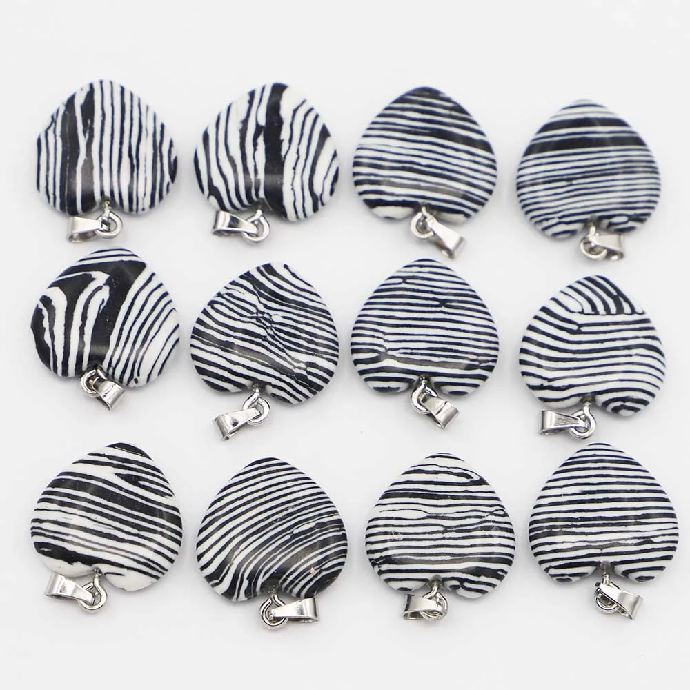 

24pcs/lot Natural Zebra Stone Agates Heart Necklace Pendants Lucky Minerals Charms Fashionable Jewelry Accessories free shipping
