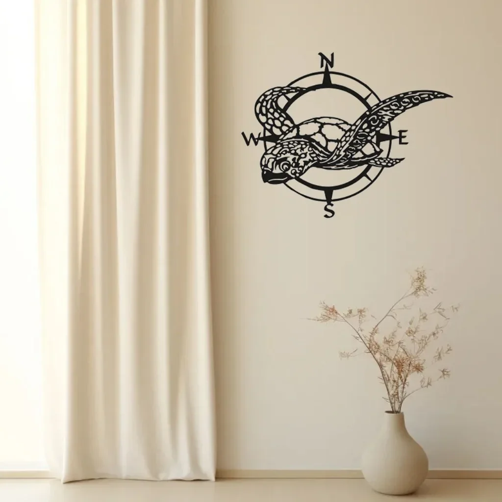 Черная Металлическая Морская Черепаха Компас Настенная Вывеска Пляжный Декор