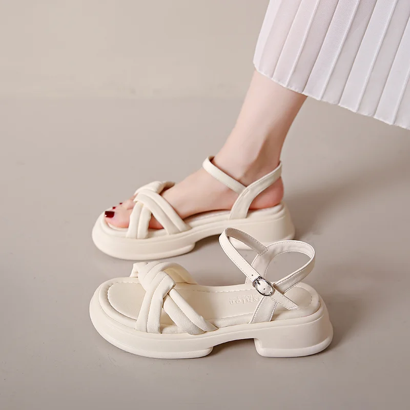 

2023 New Black Platform Sandals Suit Female Beige Summer Heels Clear Shoes Women's All-Match Med Espadrilles Nude Girls Block