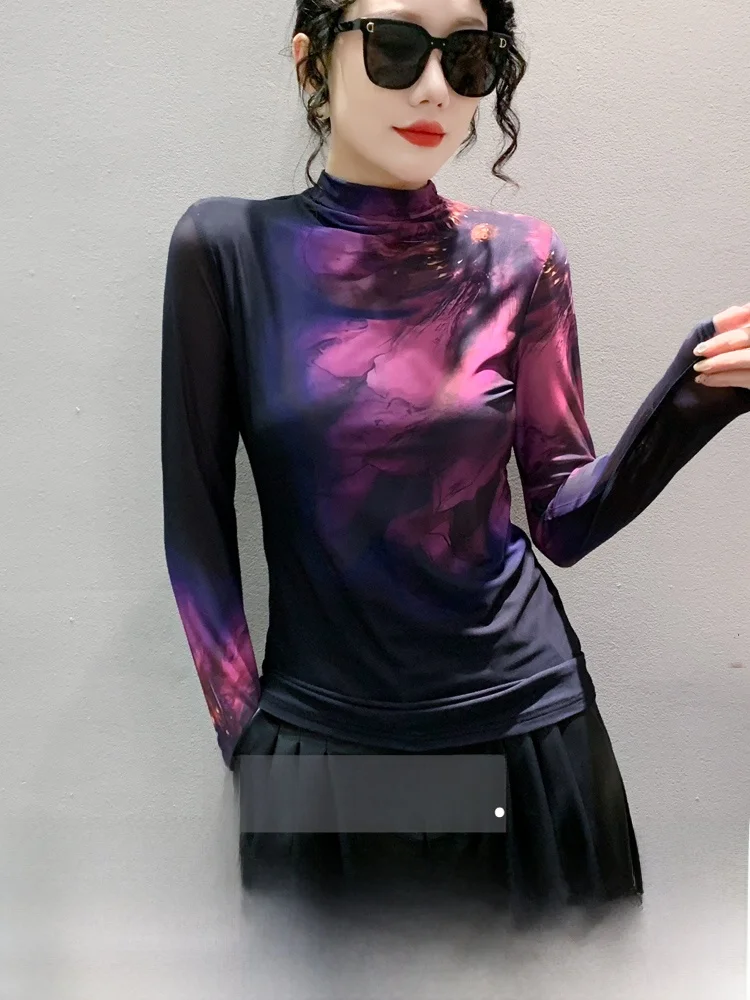 Водолазка сетчатая нижняя рубашка женская осенне-зимняя новинка в стиле вестерн