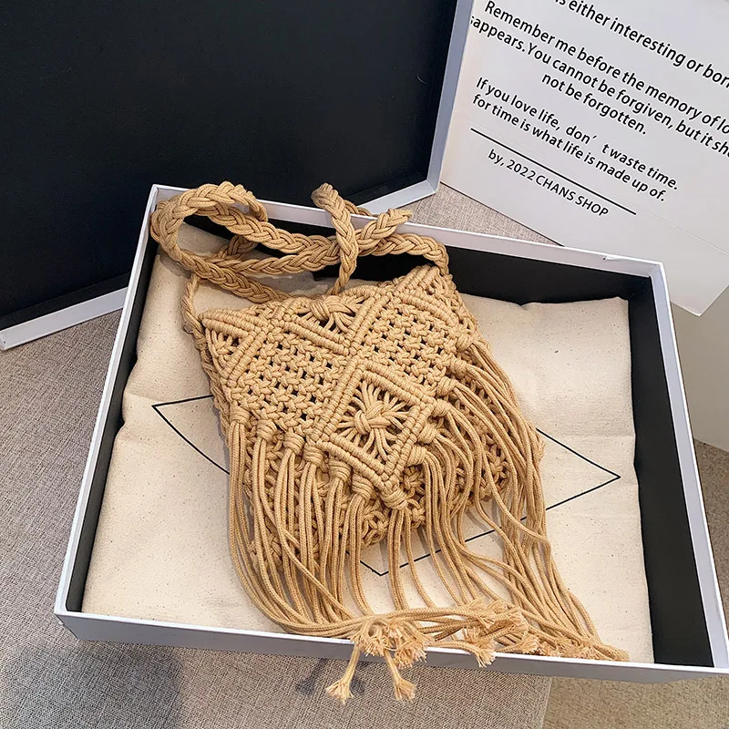 

Beach Vacation Tassels Women Woven Bag Straw Rattan Weave Shoulder Crossbody Bags Ladies Fashion Tassels Handbags Purse 2023 New