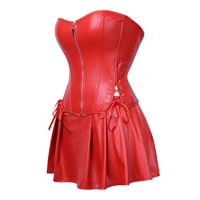sapubonva sexy leather corsets skirt burlesque zipper gothic punk steampunk bustier corset overbust dresses korsett plus size