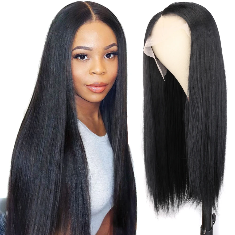 

Synthetic Lace Front Wig for Black Women Long Burgundy Ginger Straight Lace Front Wig Middle Part Hair Glueless Full Lace Wigs