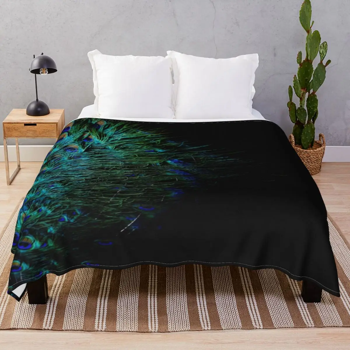 Peacock Feather Blanket Flannel Autumn/Winter Soft Throw Blankets for Bed Sofa Travel Office