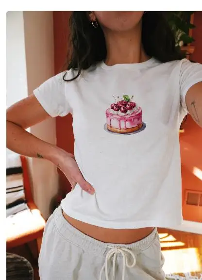 Женская детская футболка облегающие летние кроп-топы с круглым вырезом и