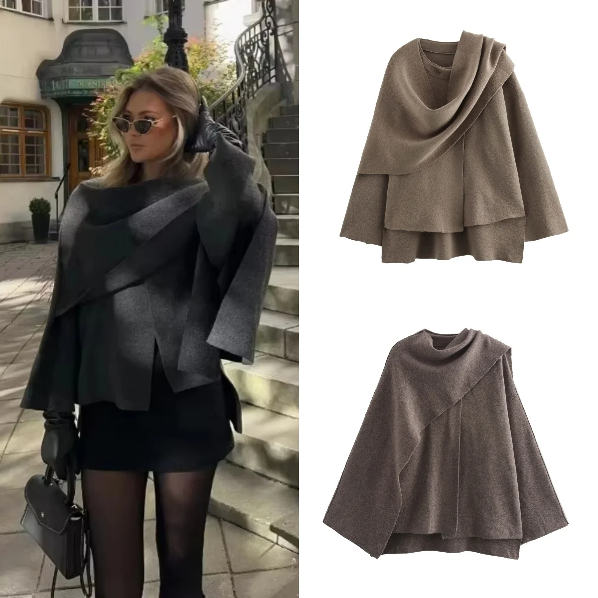 Теплое пальто zark 2024 осеннее женское модное шерстяное с шарфом однотонное