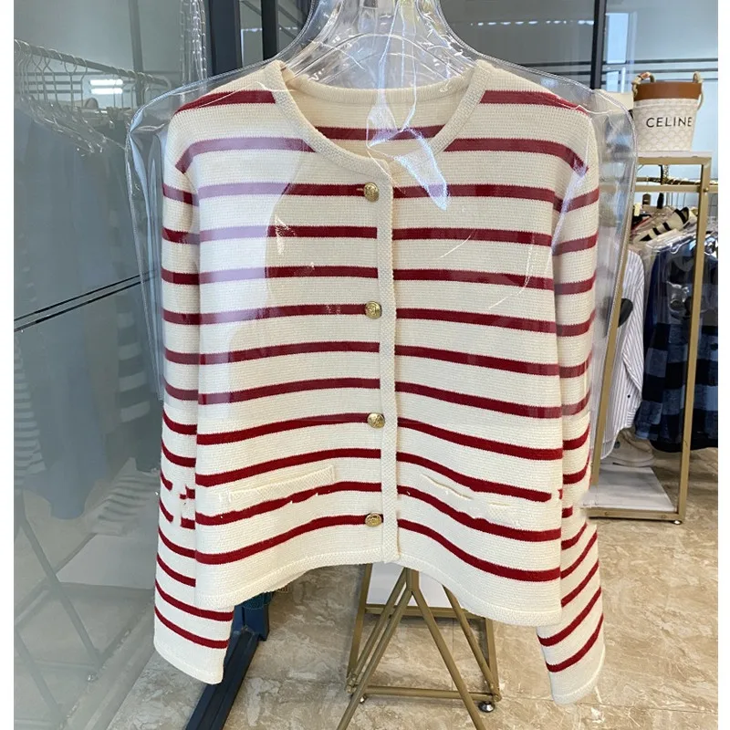 

Design Classic Striped Cardigan Short Knitted Jacket 2022 Autumn New Style Knitted Cardigans Women