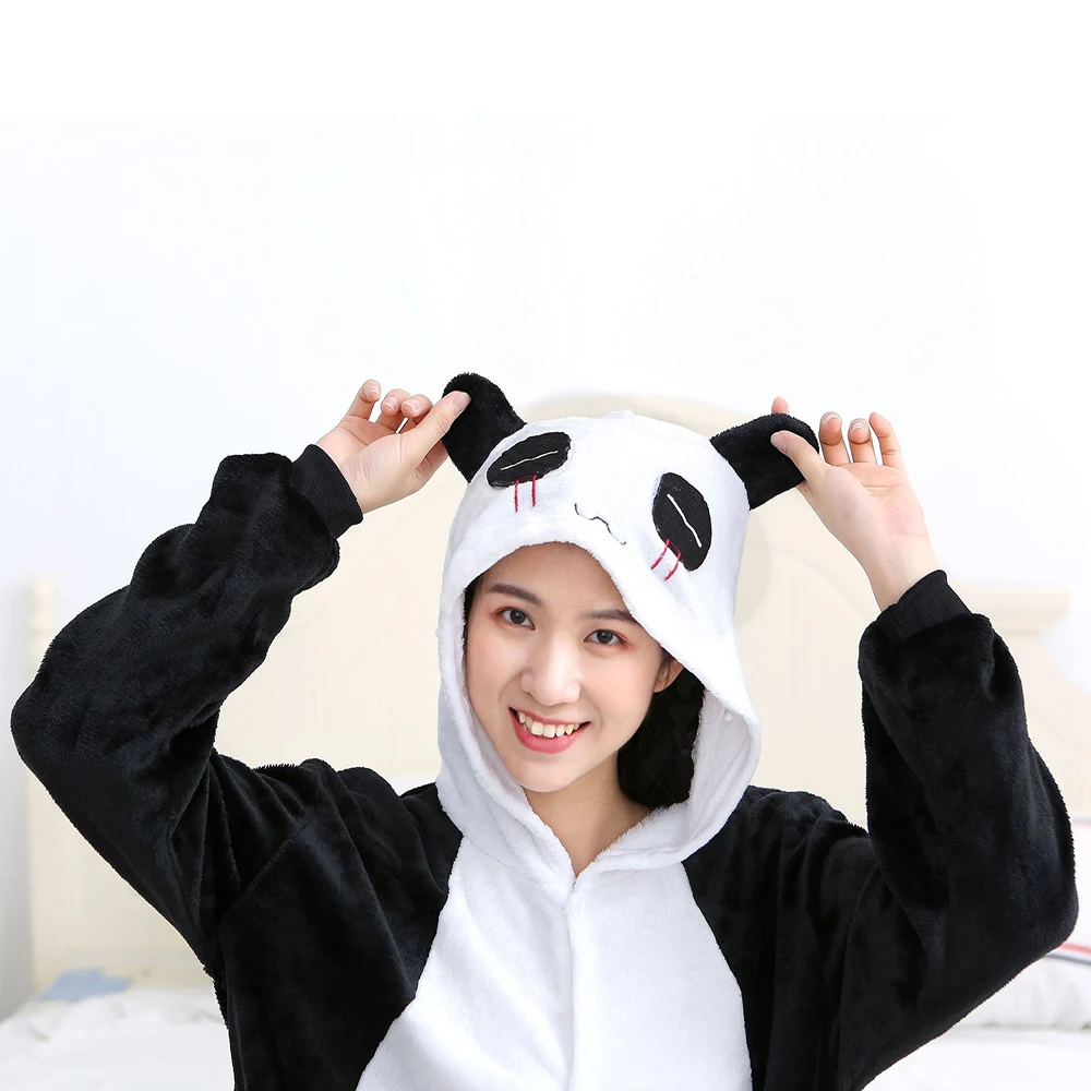 Panda Pajamas Sets Women Animal Sleepwear Suits Winter Warm Soft One Piece Pyjama Anime Onesies Couple Cosplay Costume Pijama