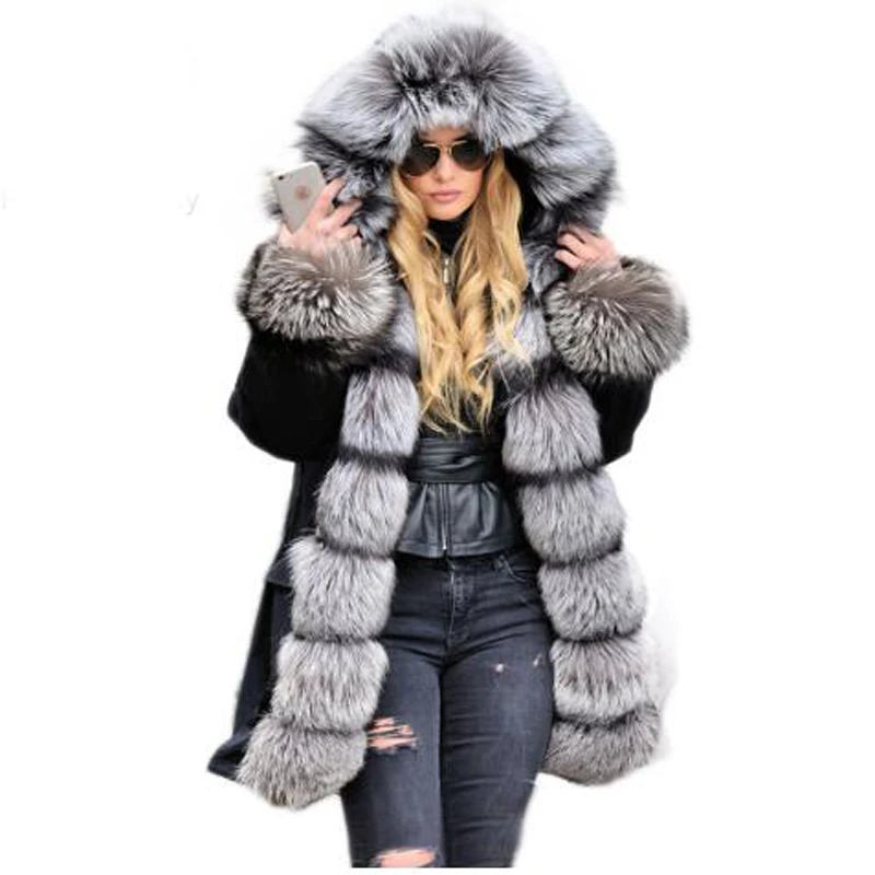 Waterproof Long Parka Hooded  Winter Warm Coat Real Fur Jacket Natural Fox Fur Collar  Parkas Luxury Women's Jacket Female Cloth